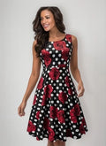 Vestido Vintage Pin Up Negro Flores Rojas Años 50  Va 419