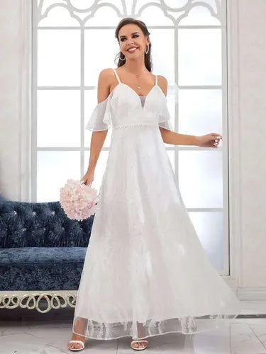 Vestido De Novia Bordado Hombros Descubiertos Forrado Ns 12 Blanco M