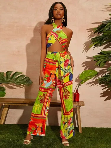 Entero Jumpsuit Mono Estampado Tropical Playa El 124