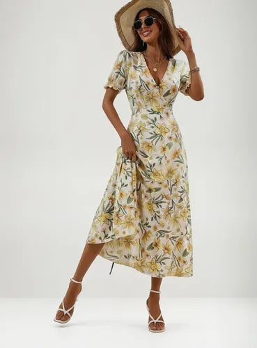 Vestido Gasa Verano Bohemio Con Estampado Floral  Vd 102