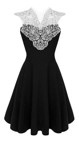 Vestido Negro Encaje Blanco Va 66