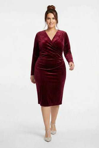 Vestido corto burdeo terciopelo, talla grande