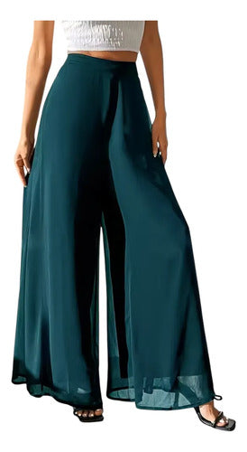Pantalón Mujer Pierna Ancha Cintura Elasticada Pt 19 Verde S