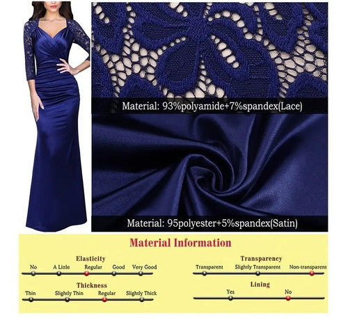 Vestido Fiesta Largo Azul Satinado  Va 405
