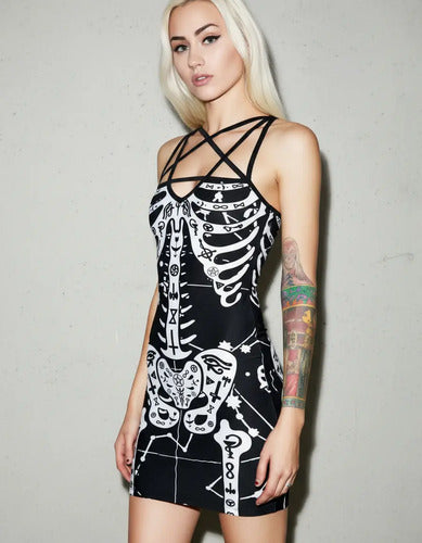 Vestido Negro Print Esqueleto  Vd 35 Negro M