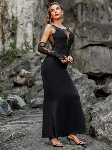 Vestido Sirena Sin Guantes Fiesta Graduación Va 540 Negro M