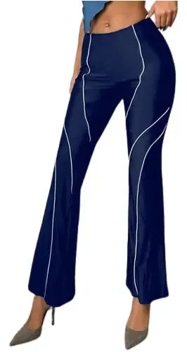 Pantalón azul tipo calza acampanado para mujer