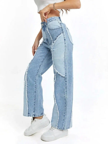 Jeans Mujer Bicolor Pierna Recta Bolsillos Tiro Alto Js 02