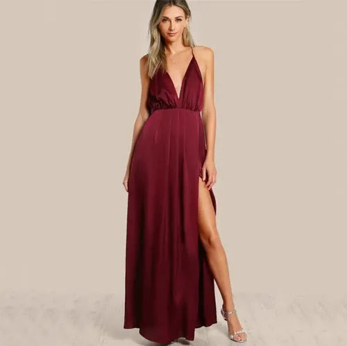 Vestido Maxi Largo Fiesta Burdeo Y Verde Va 376
