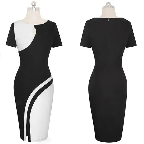 Vestido Negro Blanco Coctel Oficina Bodycon Va 411