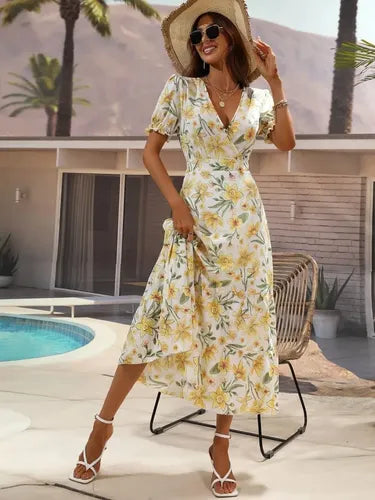 Vestido Gasa Verano Bohemio Con Estampado Floral  Vd 102