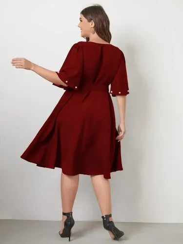 Vestido Fiesta Talla Grande Gasa Con Perlas Manga Vg 100