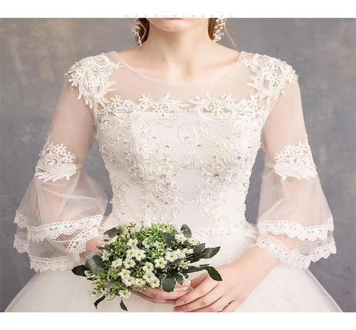 Vestido De Novia Marfil Ivory Princesa Manga Nf 09