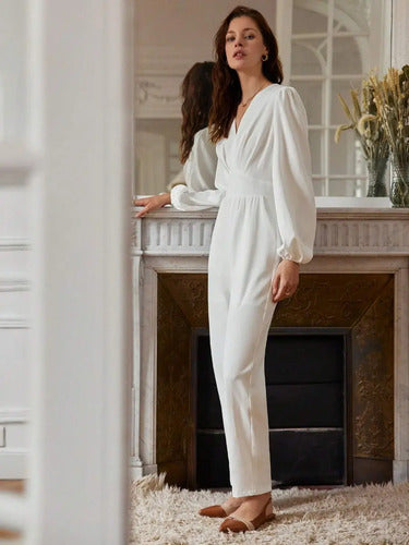 Entero Jumpsuit Mono Fiesta Novia Civil Enterito El 214 Blanco S