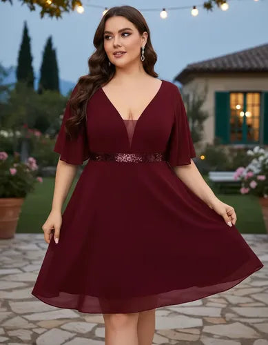 Vestido Fiesta Gasa Lentejuela Talla Grande Escote Vg 93
