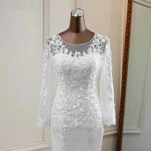 Vestido Novia Marfil Sirena Mangas Corset Delpilar Np 08