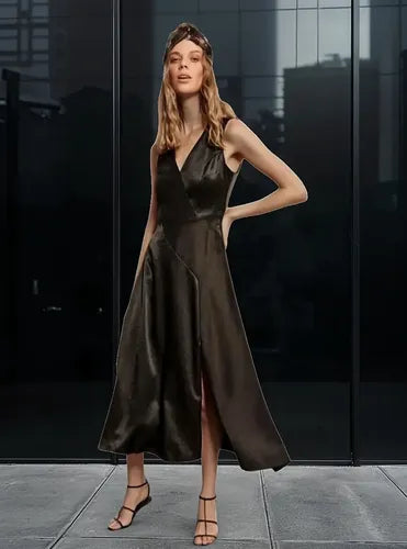 Vestido De Satén Con Abertura Fiesta Td 31 Negro 38