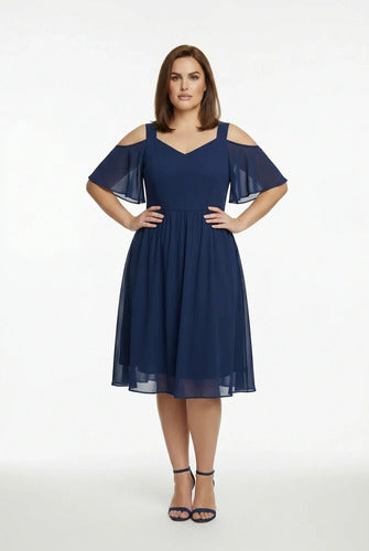 Vestido midi hombros descubiertos multicolor talla grande