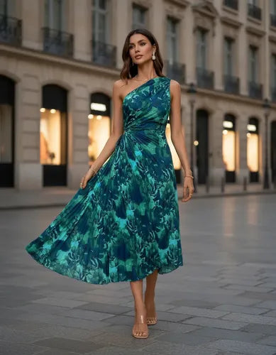 Vestido Plisado Escote Cruzado Sin Mangas Va 516
