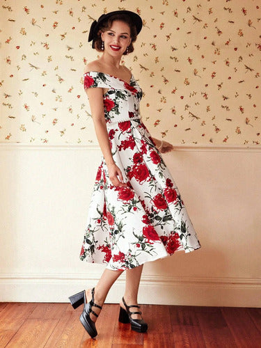 Vestido Vintage Pin Up, Swing Y Años 50, Rockabilly Va 147 Blanco S