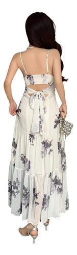 Vestido Mujer Elegante Gasa Forrado  Va 623 Blanco S