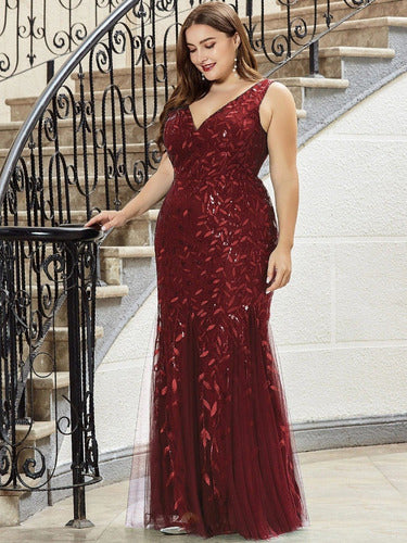 Vestido Fiesta Lentejuela Sirena Tul Talla Grande Ep 143
