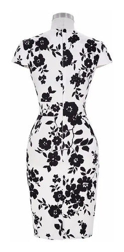 Vestido Blanco Con Flores Negros Gk 14 Blanco 6