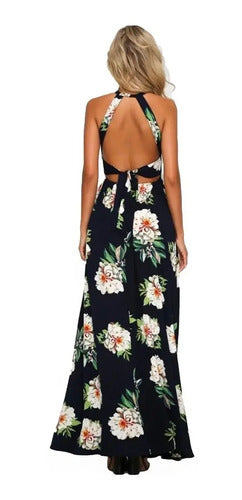 Vestido Maxi Largo Bohemio Azul Blanco Playero Vd 82