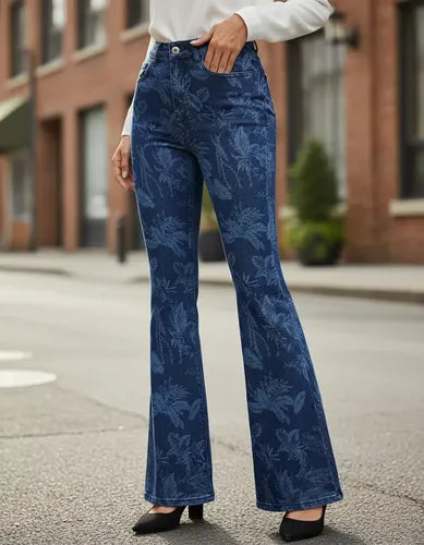 Pantalón Jeans Mujer Pierna Ancha Estampado Pt 17 Azul 27