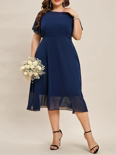 Vestido Fiesta Gasa Talla Grande Manga Corta Vg 101