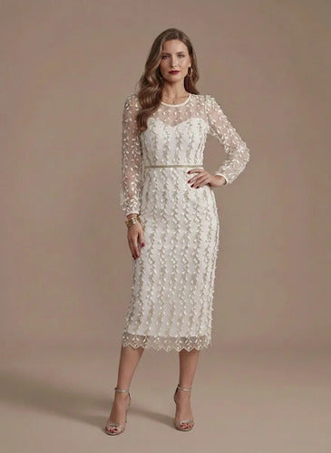 Vestido midi blanco y negro evasé manga larga