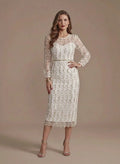 Vestido midi blanco y negro evasé manga larga