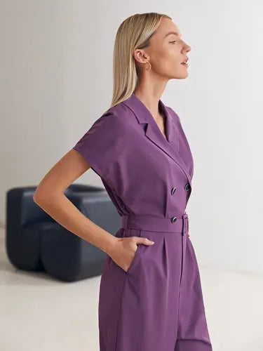 Entero Jumpsuit Mono Fiesta Con Cinturón Bolsillo El 113 Violeta S