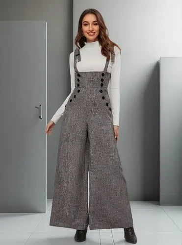 Entero Jumpsuit Overol Mono Pantalón Pierna Ancha  El 175 Gris S