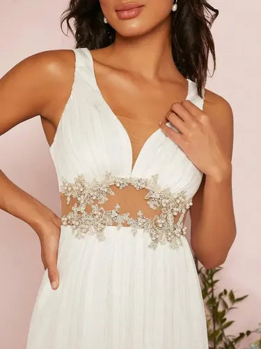 Vestido Blanco Novia Civil Largo Transparencia Nc 08