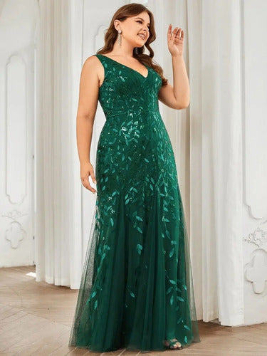 Vestido Fiesta Lentejuela Sirena Tul Talla Grande Ep 143