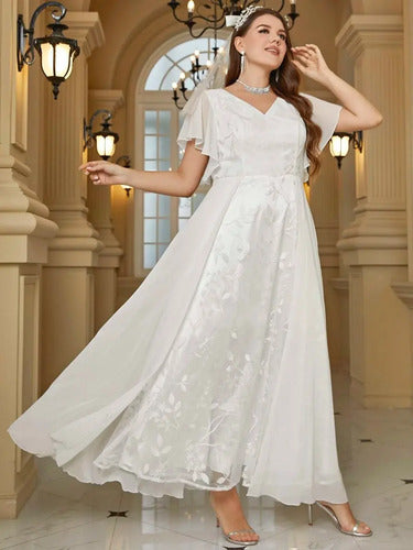 Vestido Fiesta Largo  Blanco Novia Manga Ne 20 Multicolor 4xl