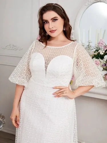 Vestido Novia Boda Manga Farol Talla Grande Curvy Ns 14