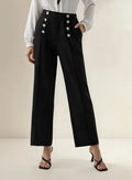 Pantalon Mujer Cintura Alta Pierna Ancha Botones