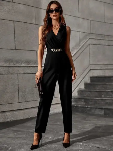 Entero Jumpsuit Mono Negro Fiesta Cadena El 123