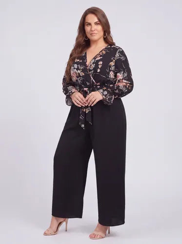 Mono palazzo negro con cinturón, talla grande