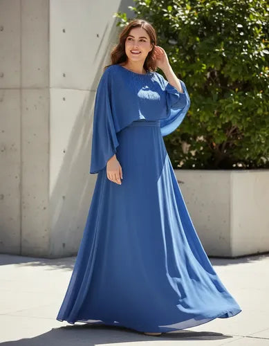 Vestido largo de fiesta azul de gasa talla grande