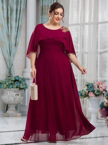 Vestido Fiesta Largo Talla Grande Manga Capa Ep 438