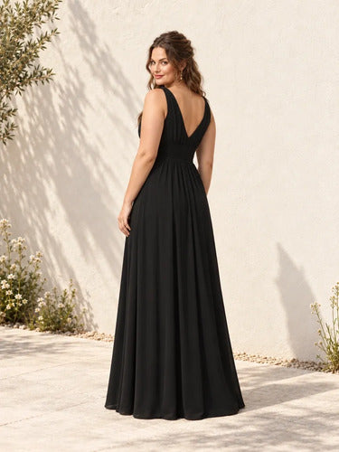 Vestido largo de gasa con hombros descubiertos