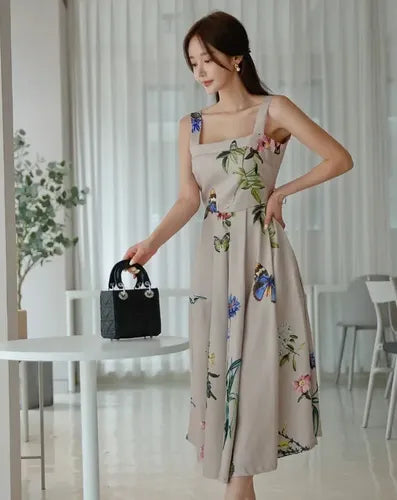 Vestido Estampado Forrado Espalda Descubierta Calidad Vd 87 Beige Xl