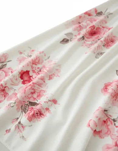 Vestido Gasa Floral Escote Forrado Fiesta Graduación Vd 106 Blanco S