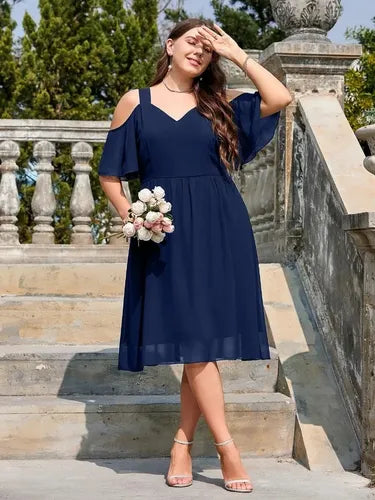 Vestido Fiesta Talla Grande Manga Hombros Descubierto Vg 152