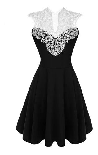 Vestido Negro Encaje Blanco Va 66
