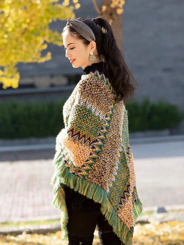 Poncho Tejido Chal De Punto Tapado Mujer