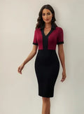 Vestido Ajustado Oficina Cóctel Cuello Camisero Va 587 Rojo L